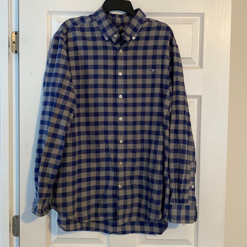 Vineyard Vines Mens XL slim fit whale shirt l/s plaid blue gray